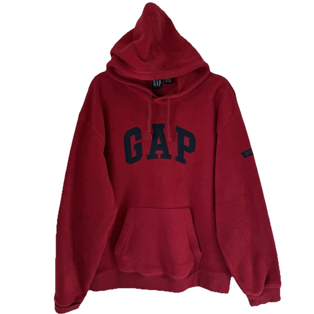 Vintage Gap Fleece Hoodie L Y2K Red Oversized Skater Grunge Preppy Travel 01’‎